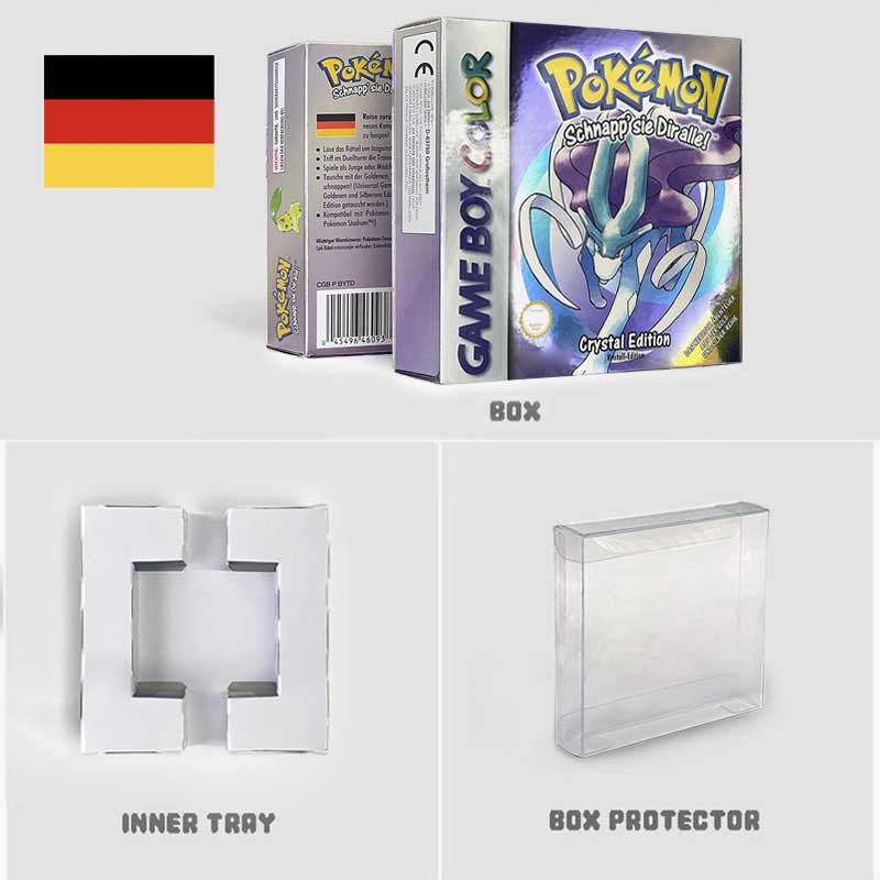 USA FRA NOE ESP ITA EUR Pokemon crystal gold silver red blue yellow Metallic FoilFinish Box Trey Manual label for GBC
