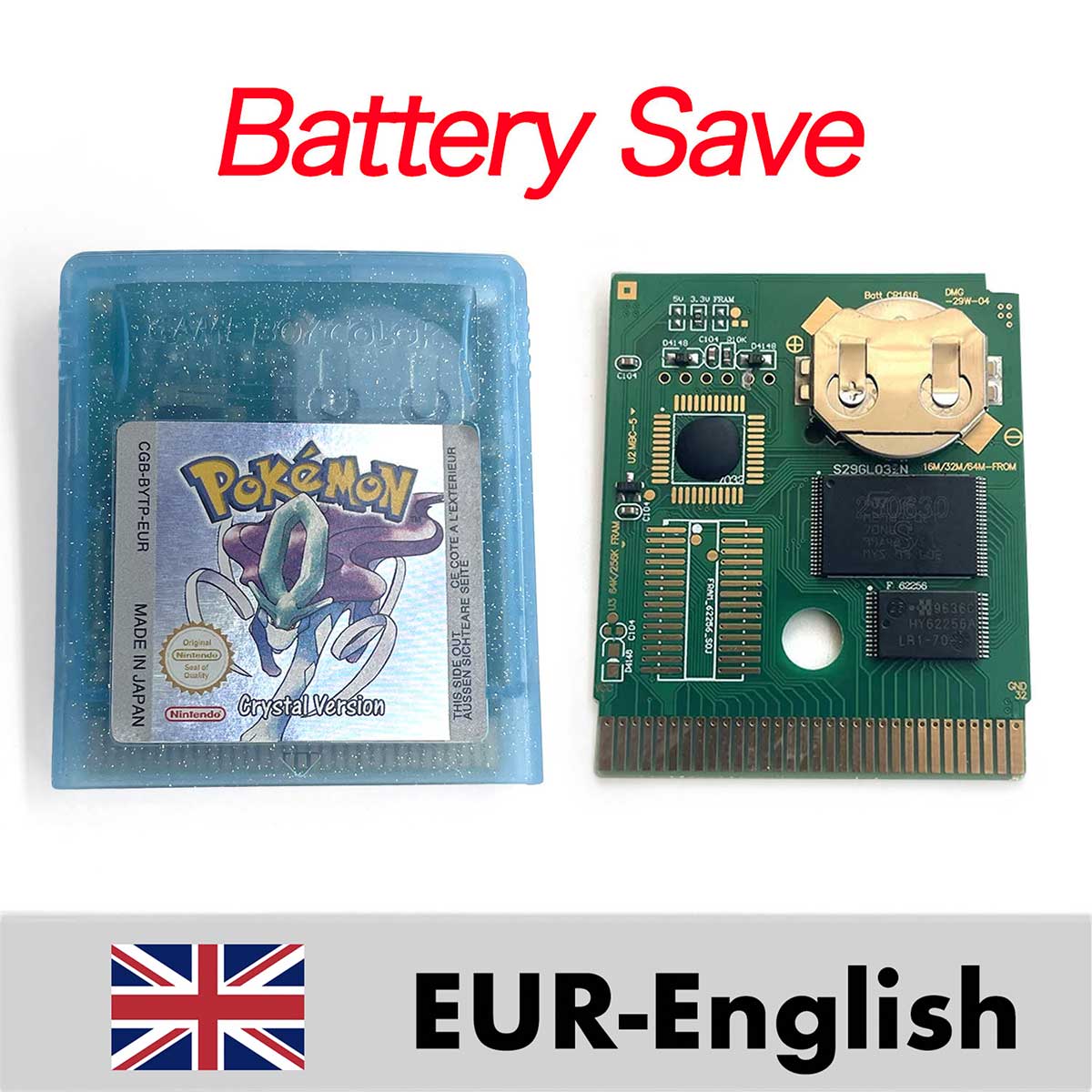 USA ITA NOE FRA ESP EUR version battery save cart pokemon crystal gold silver yellow red blue 16 bit Game Cartridge for GBC