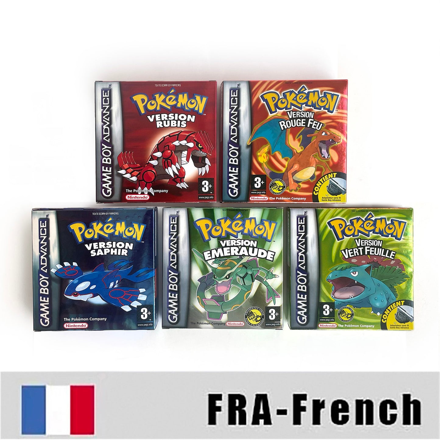 USA NOE FRA EUR ESP ITA Pokemon Emerald Ruby Leafgreen Sapphire Firered Nintendo Metallic Holographic BOX for GBA multiple languages