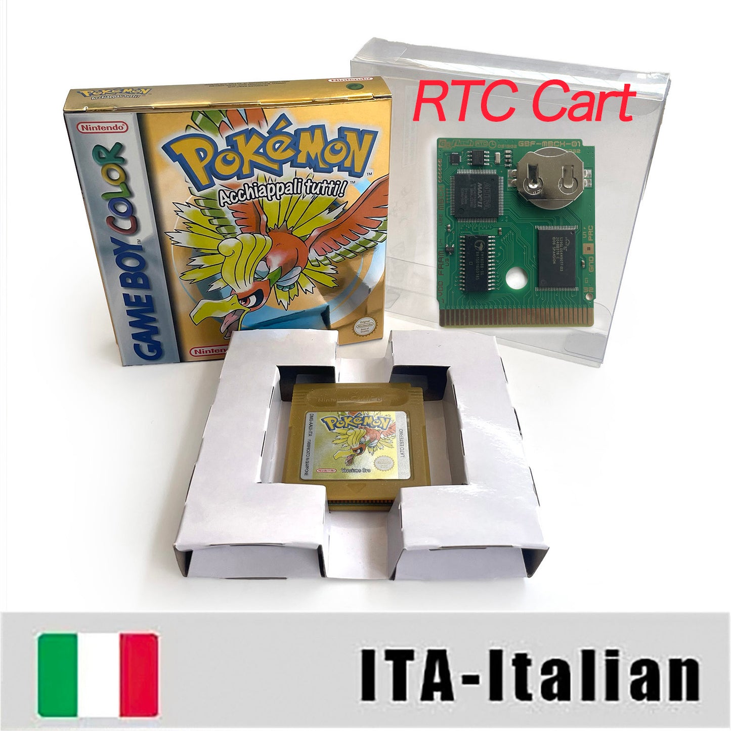 GBC game ITA pokemon gold version RTC Flash cart Nintendo pokemon oro Battery save cartridge with tray box game boy color