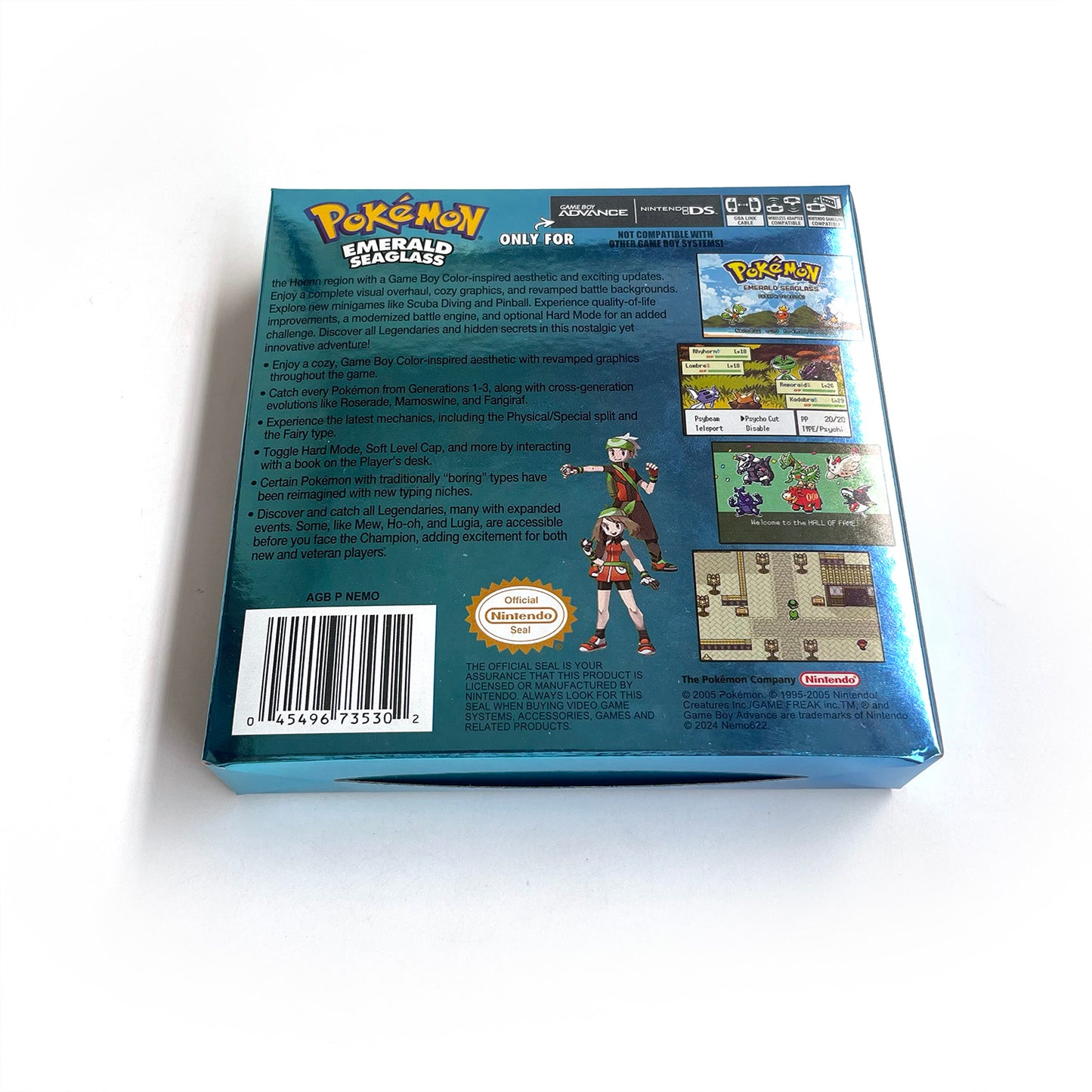 USA  English RTC Flash cart Pokemon emerald seaglass GBA Game Cartridge Video Game Console Card Rom Hack