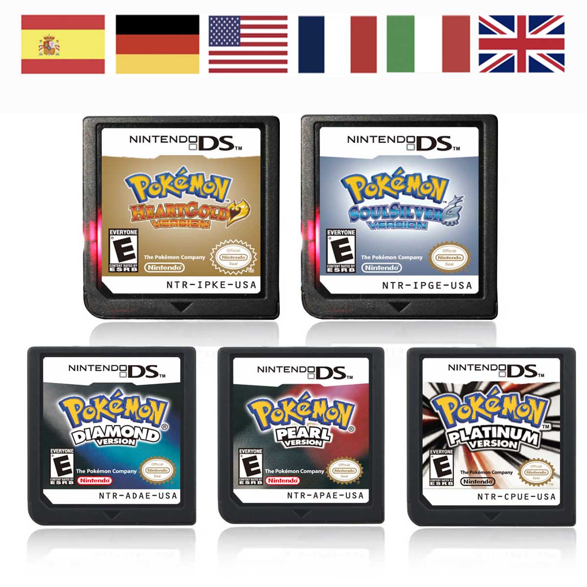 ESP ITA FRA USA EUR NOE Pokemon HeartGold SoulSilver Platinum Diamond Pearl Nintendo Video Console Game Cardride For DS 2DS 3DS