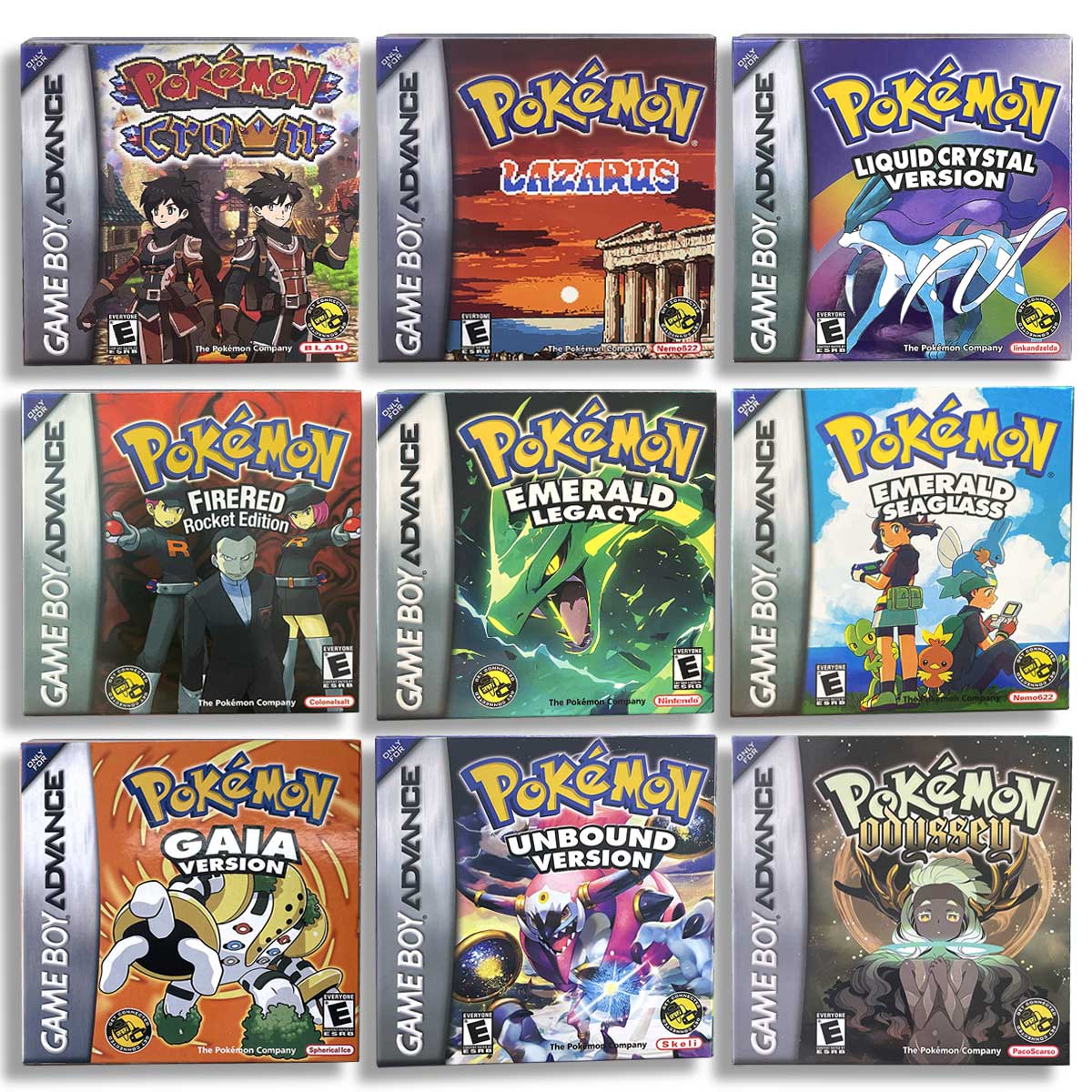 USA ESP RTC/1M Flash cart pokemon GLAZED Emerald Legacy firered rocket Unbound Odyssey lazarus Cartridge BOX Card Rom Hack for gba