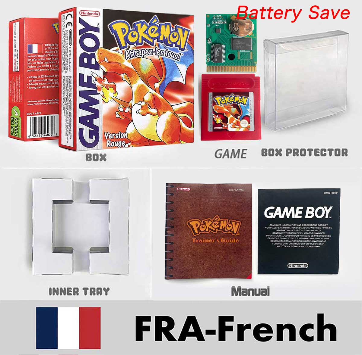 USA ITA NOE FRA ESP version battery save cart sealed pokemon crystal gold silver yellow red blue 16 bit box tray manual Game Cartridge for GBC