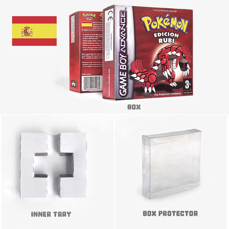 USA FRA NOE ESP ITA EUR Pokemon Emerald Sapphire Leafgreen Ruby Firered Metallic FoilFinish Box Trey Manual label for GBA