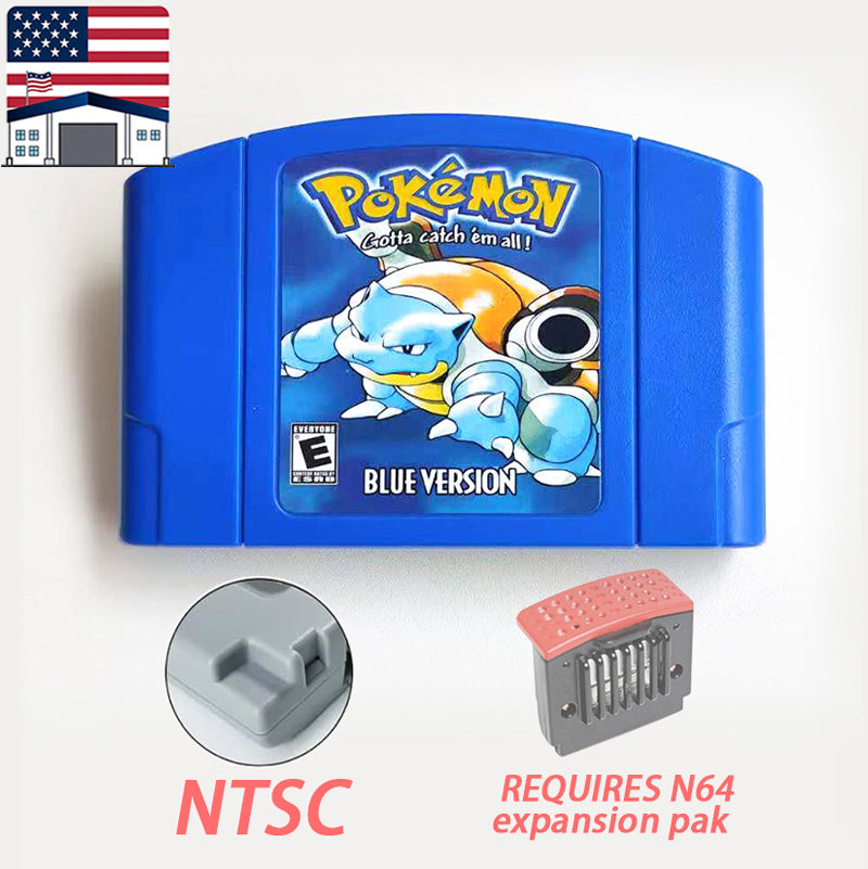 （Shipped from the United States) USA NTSC Pokemon blue/crystal /red silver /yellow /gold /green Game Cartridge 64 Bit Game Consoles for N64