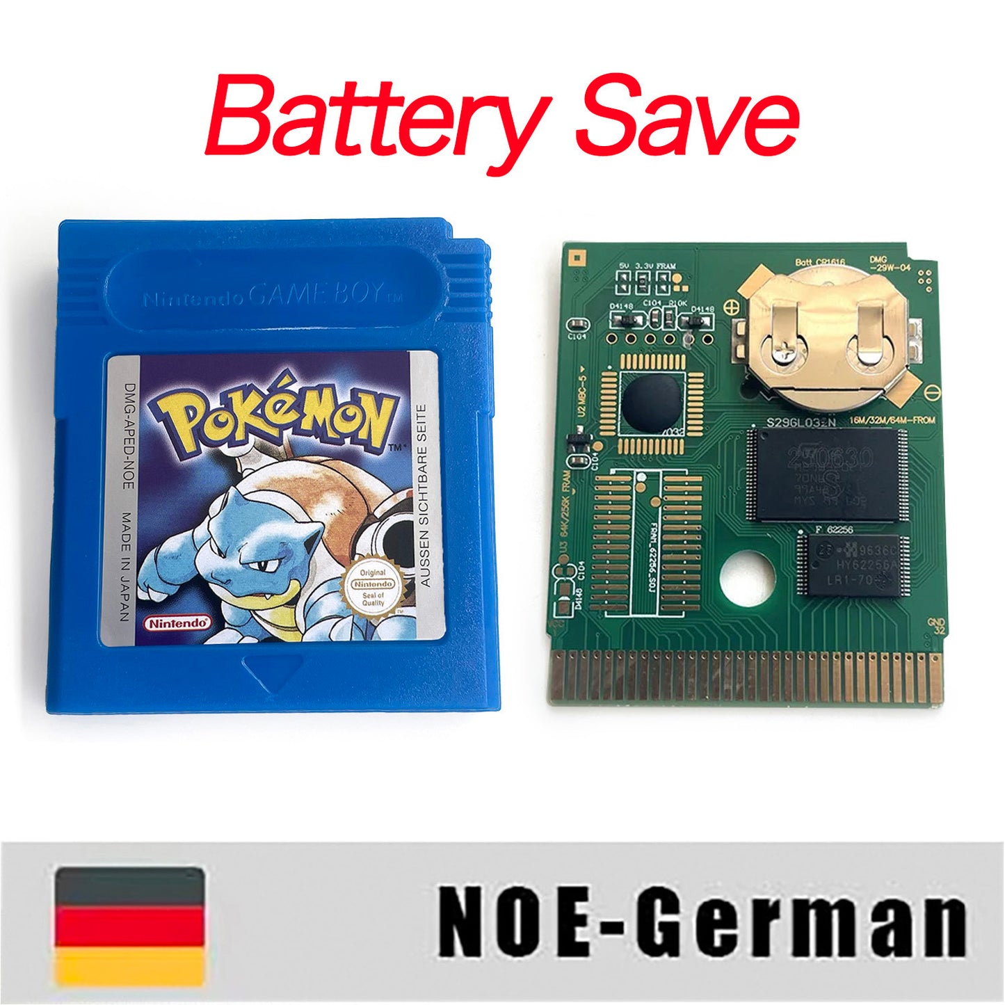 GBC game NOE German pokemon blue version Nintendo Battery save flash cart pokemon blau cartridge tray box gbc game boy color