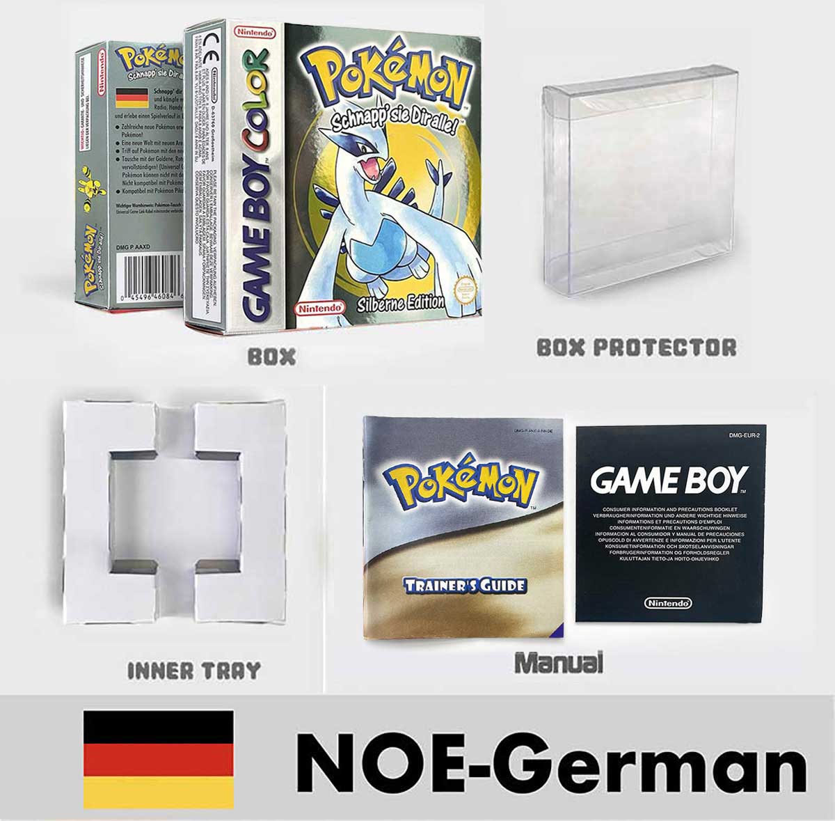 USA FRA NOE ESP ITA Pokemon Yellow Blue Red Crystal Silver Gold Green box and manual for GBC