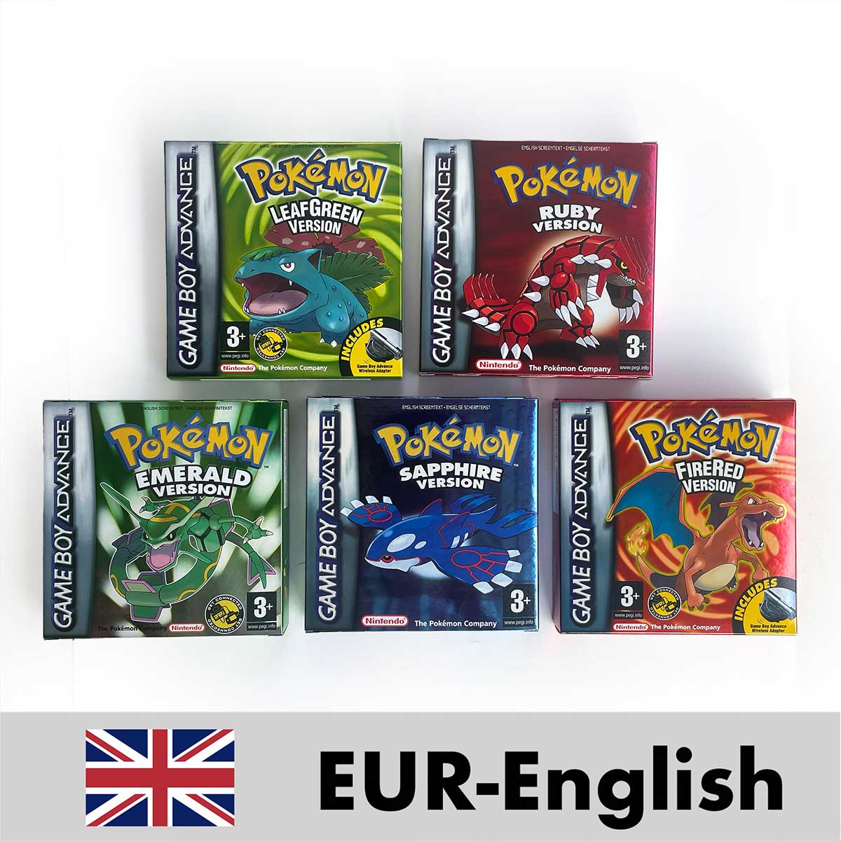USA FRA NOE FRA Pokemon Emerald Ruby Firered Sapphire LeafGreen Box Tray Manual for Gba