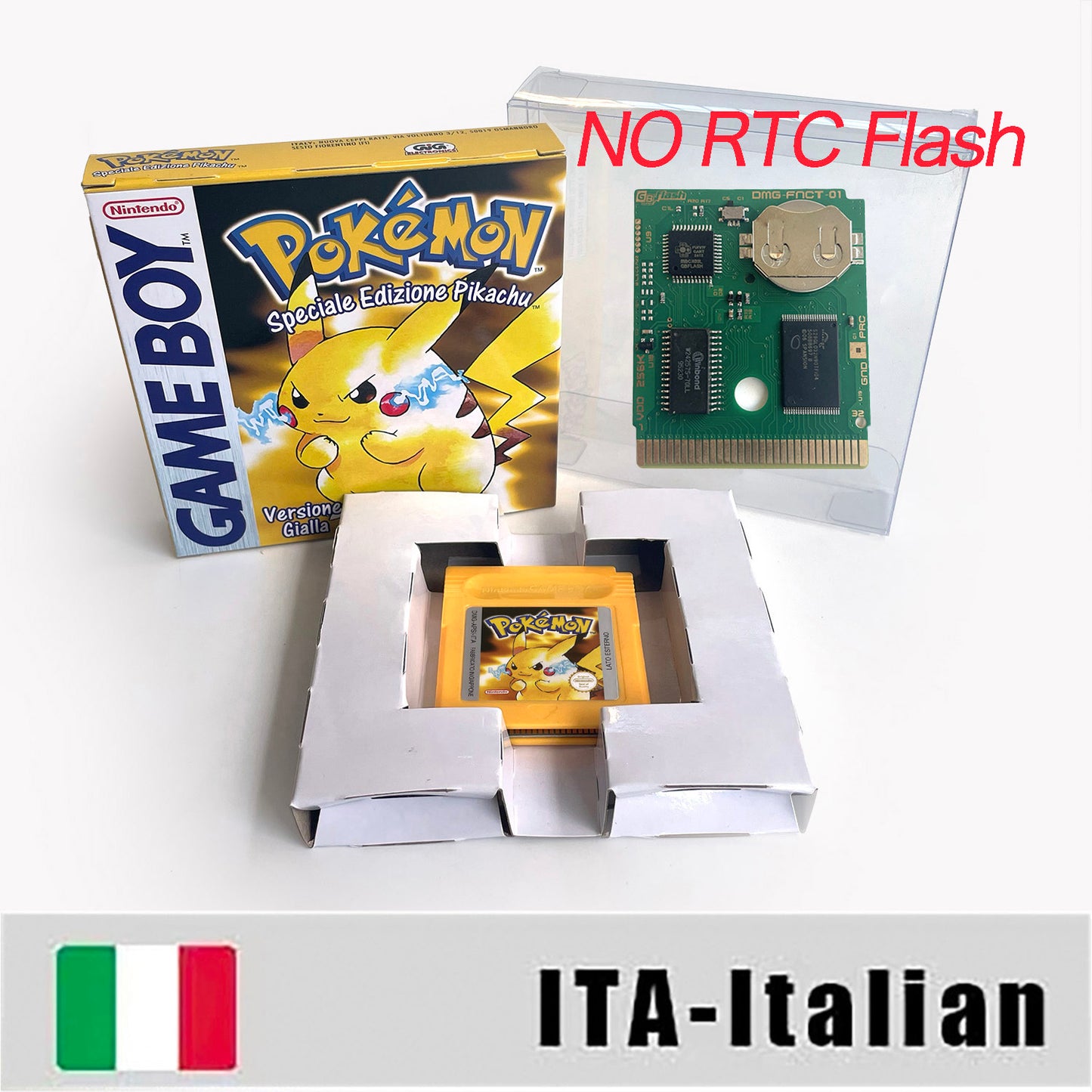 GBC game ITA Italian pokemon yellow version Nintendo Battery save NO RTC flash pokemon giallo cartridge tray box gbc game boy color