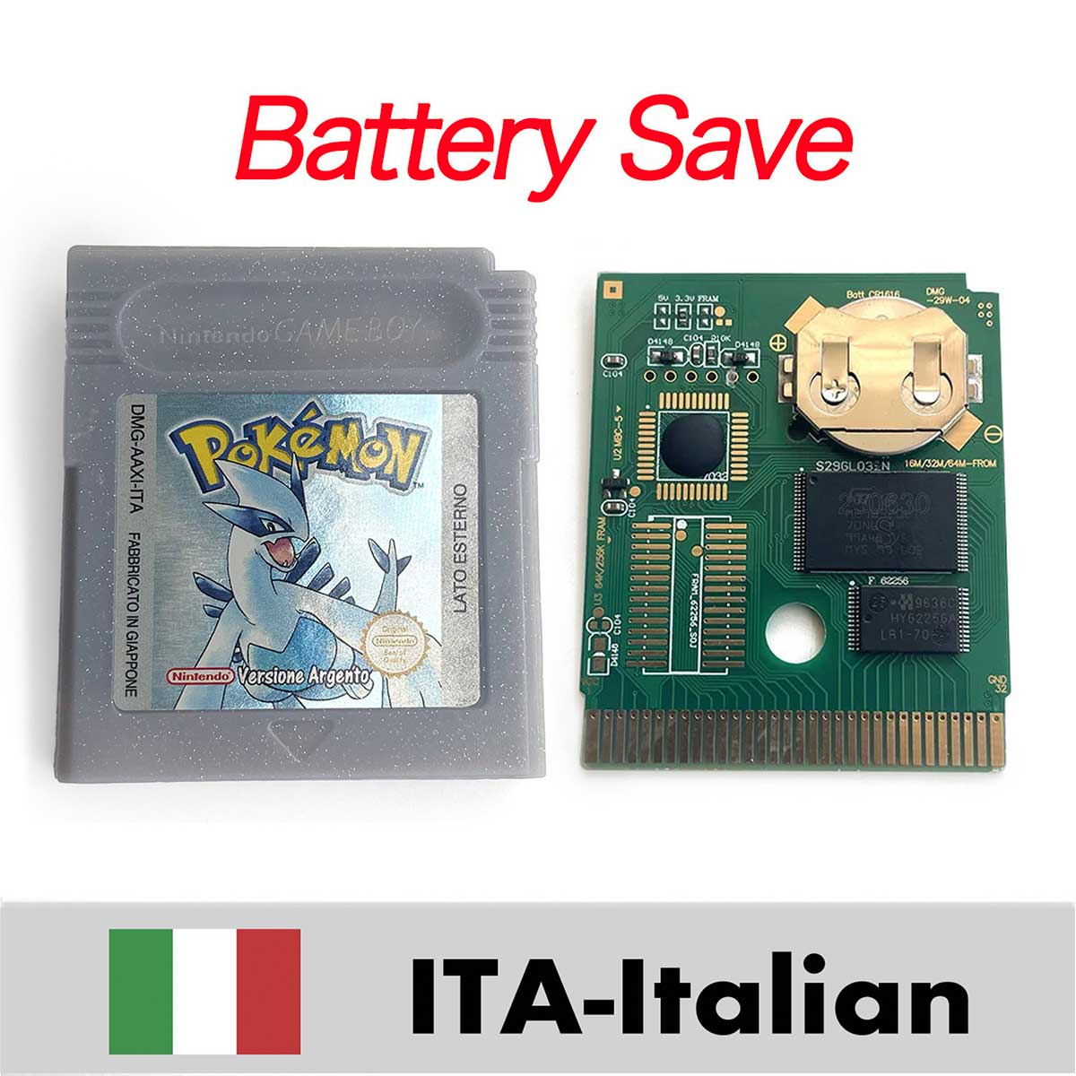USA ITA NOE FRA ESP EUR version battery save cart pokemon crystal gold silver yellow red blue 16 bit Game Cartridge for GBC