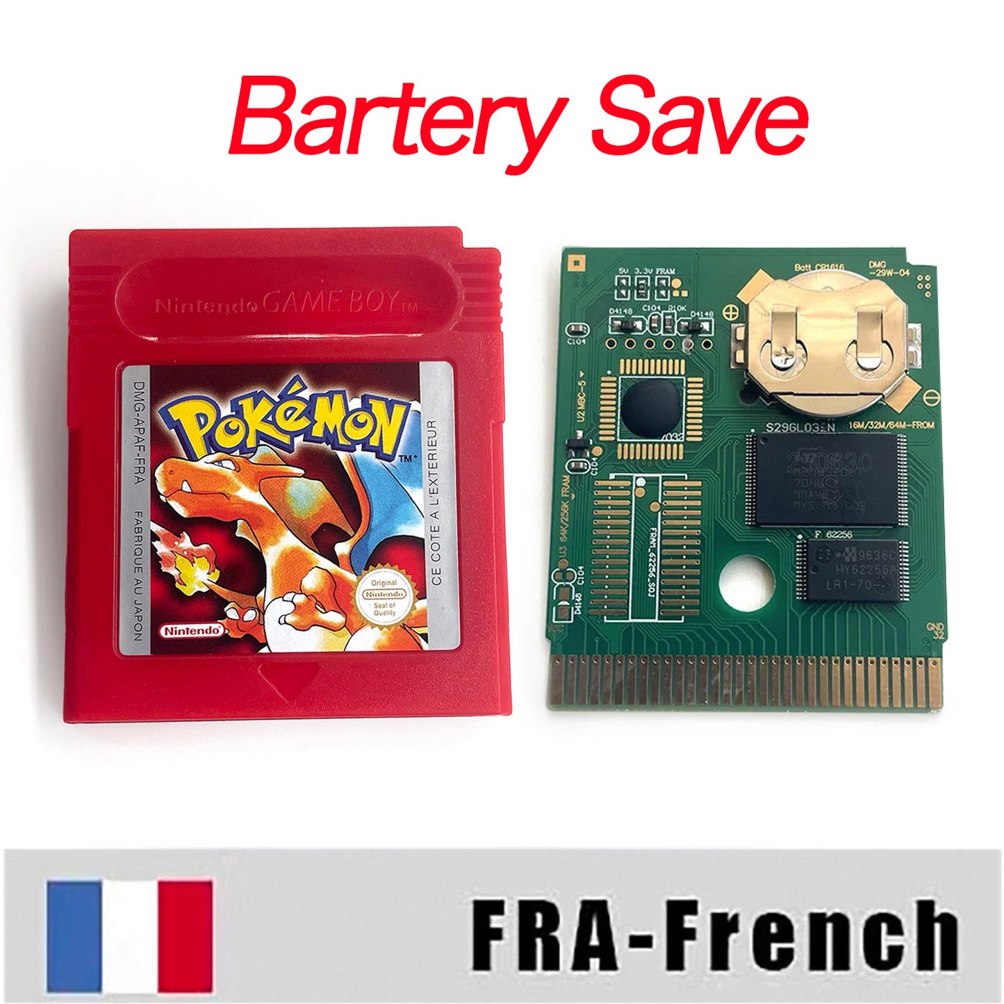 gbc game FRA French pokemon red rouge version Battery save no RTC Flash cartridge with tray box gbc game boy color