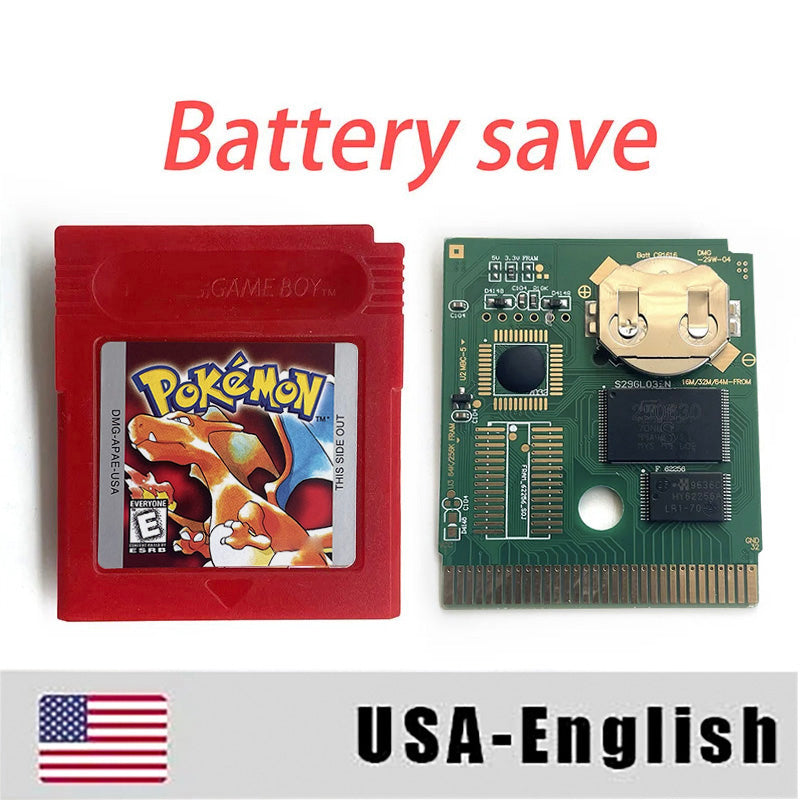 USA Pokemon red English Version Battery Save no RTC Flash Cart IC Save Manual Cartridge with Tray Box for Gbc Game Boy Color
