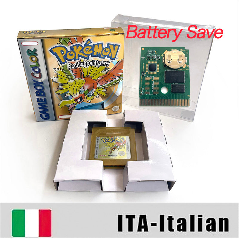 Battery Save pokemon yellow blue red crystal silver gold green USA EUR FRA ESP NOE ITA Game Cartridge with box for GBC