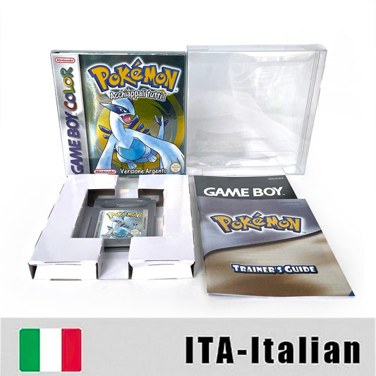 GBC game ITA Italian pokemon silver version RTC Flash cart Battery save Nintendo pokemon argento cartridge tray box game boy color