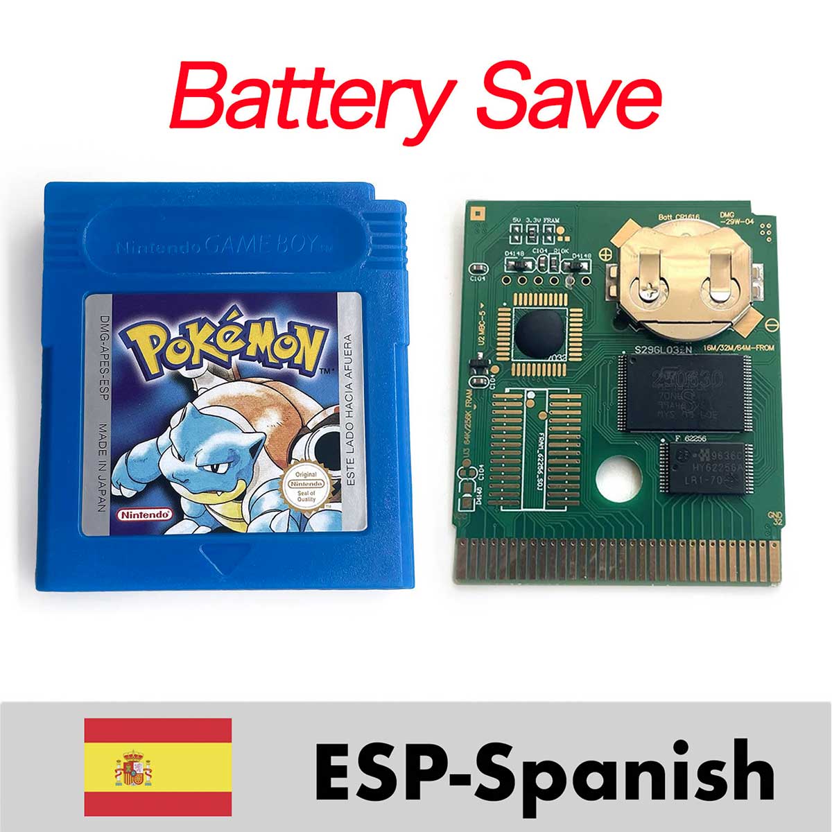 USA ITA NOE FRA ESP EUR version battery save cart pokemon crystal gold silver yellow red blue 16 bit Game Cartridge for GBC