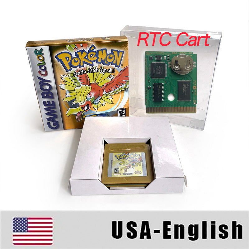 ITA ESP EUR FRA NOE USA Pokemon series RTC Flash silver crystal gold NO RTC flash yellow red blue 16 bit box tray Game Cartridge for GBC Multi-language