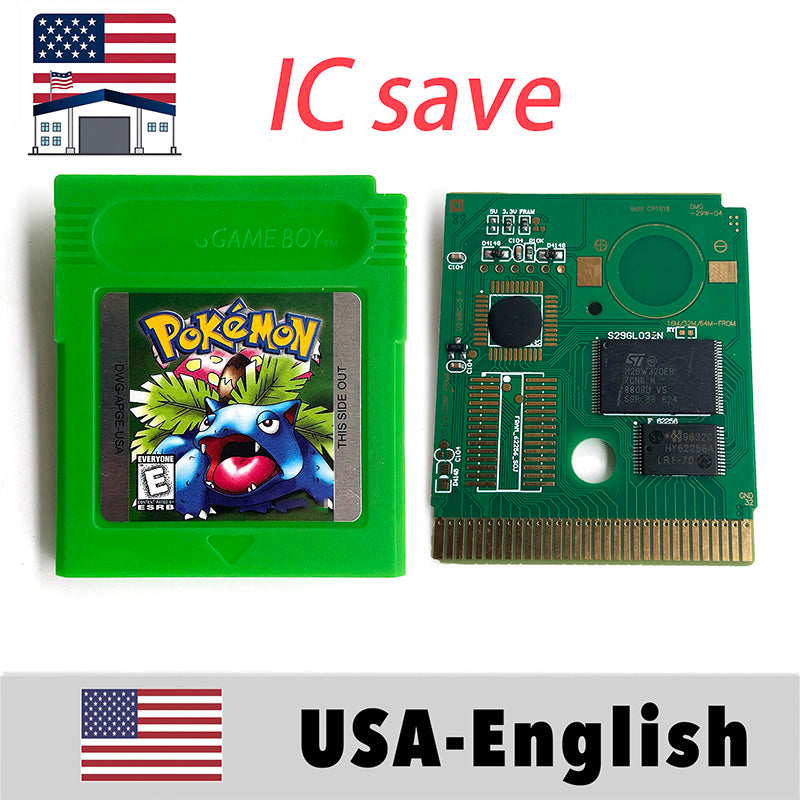 （Shipped from the United States) USA IC Save cart Pokemon Crtstal, Red, Blue green,Yellow, Gold, Silver, Game Cartridge for GBC