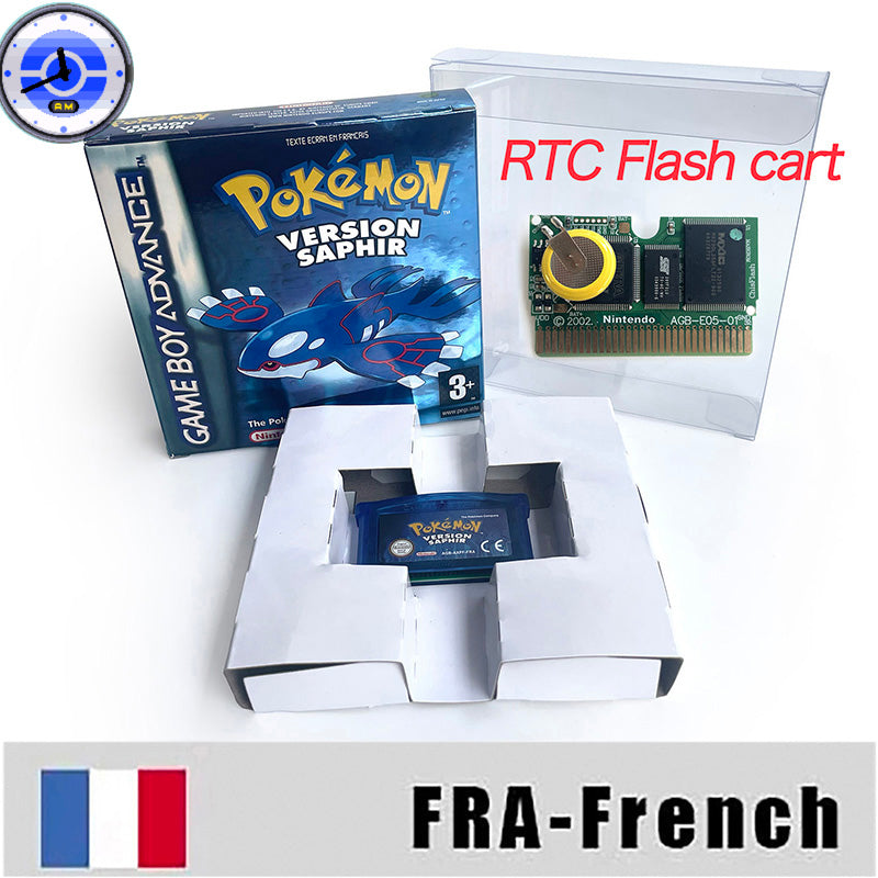 EUR ESP NOE FRA ITA USA RTC flash 1 M Flash CART  Pokemon 5 types Sapphire Firered Emerald Ruby Leafgreen Video Game cart for GBA Multilingual