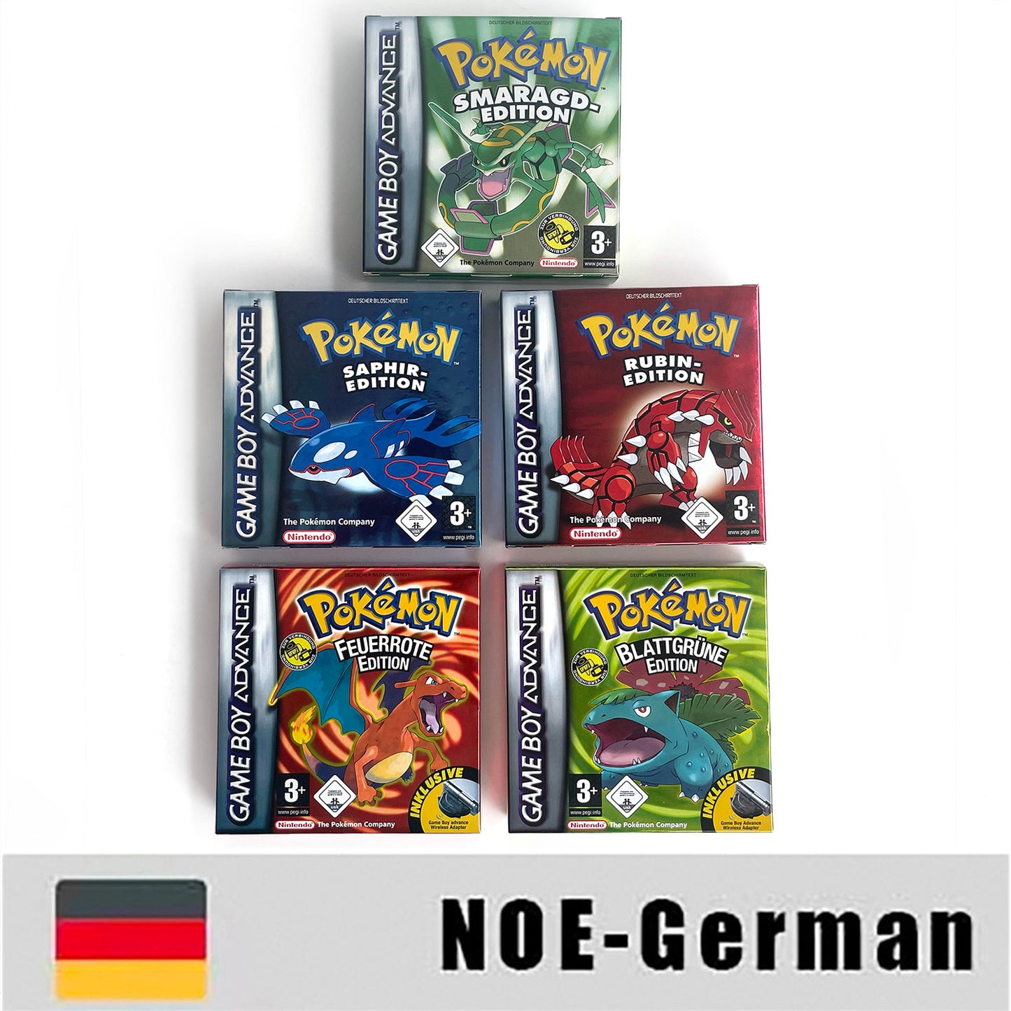 USA NOE FRA EUR ESP ITA Pokemon Emerald Ruby Leafgreen Sapphire Firered Nintendo Metallic Holographic BOX for GBA multiple languages