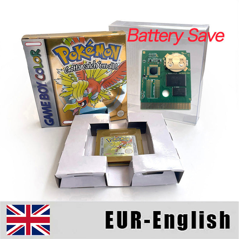 Battery Save pokemon yellow blue red crystal silver gold green USA EUR FRA ESP NOE ITA Game Cartridge with box for GBC