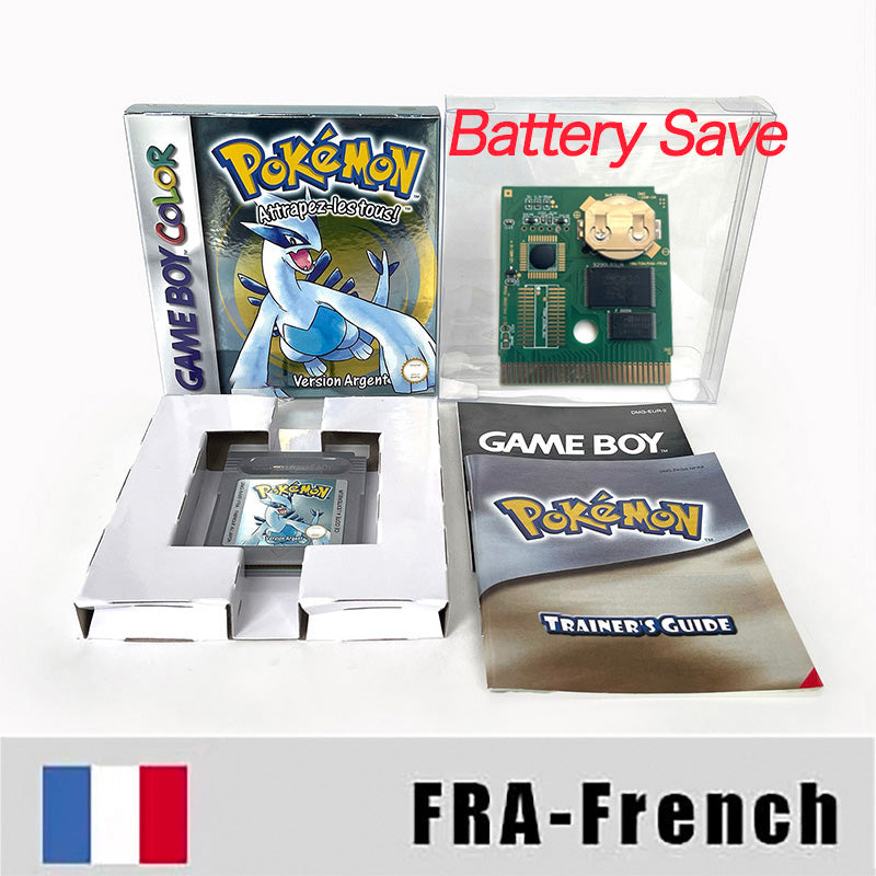 GBC game FRA French pokemon silver version RTC Flash cart Battery save Nintendo pokemon argent cartridge tray box game boy color