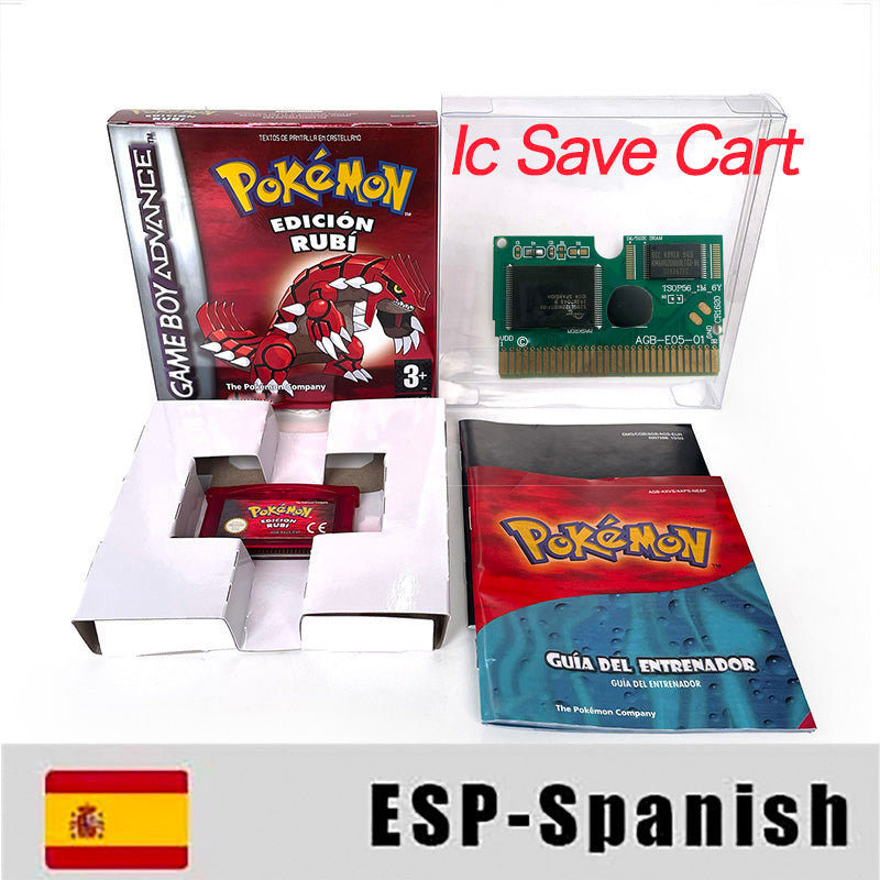 ESP Spanish IC save rtc flash cart Real Time Clock pokemon ruby version sealed manual box with tray Nintendo game cartridge for gba