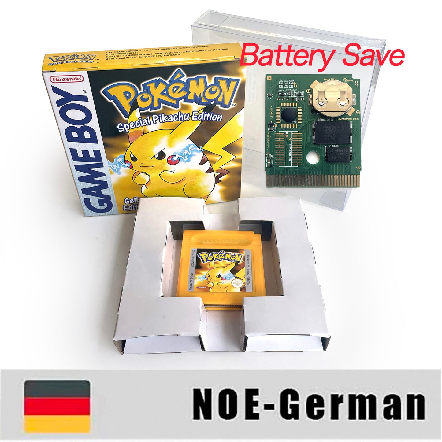 GBC game NOE German pokemon yellow version Nintendo Battery save NO RTC flash pokemon gelb cartridge tray box gbc game boy color