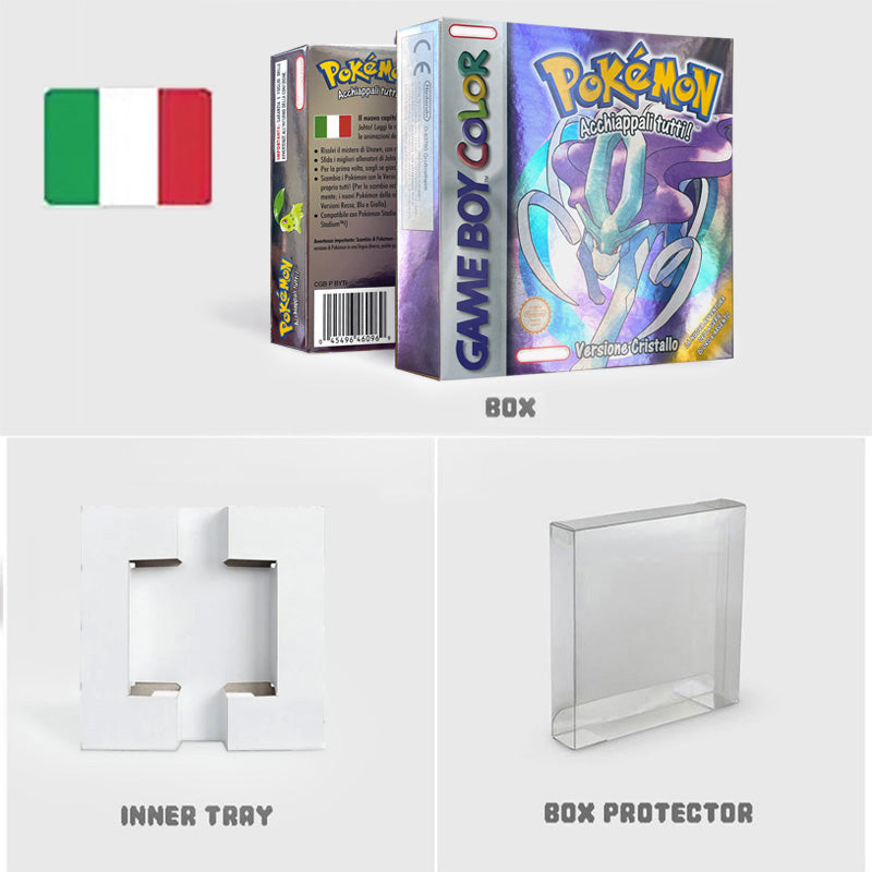 GBC game ITA Italian pokemon crystal version RTC Flash cart Battery save Nintendo pokemon cristallo cartridge tray box game boy color