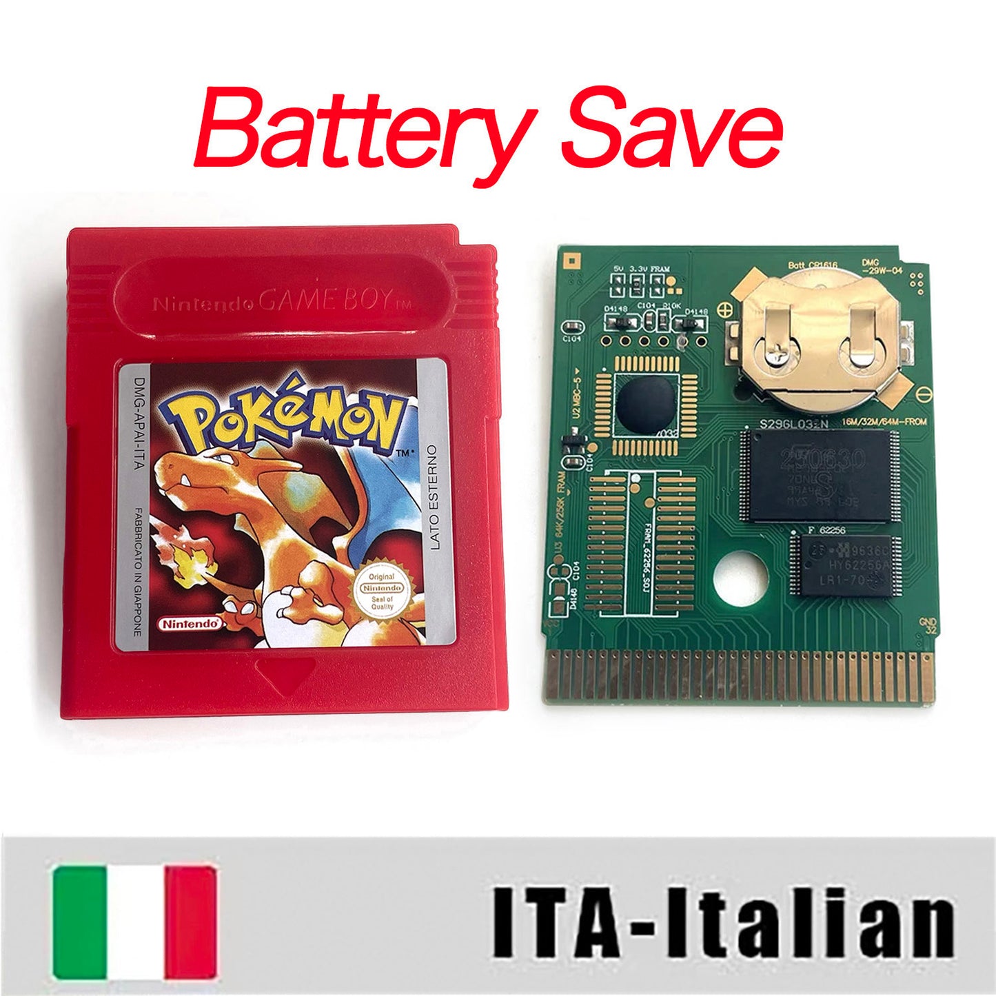 gbc game ITA Italian pokemon red version Battery save no RTC Flash pokemon rosso cartridge with tray box gbc game boy color