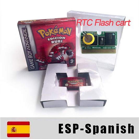 ESP Spanish IC save rtc flash cart Real Time Clock pokemon ruby version box with tray Nintendo game cartridge for gba