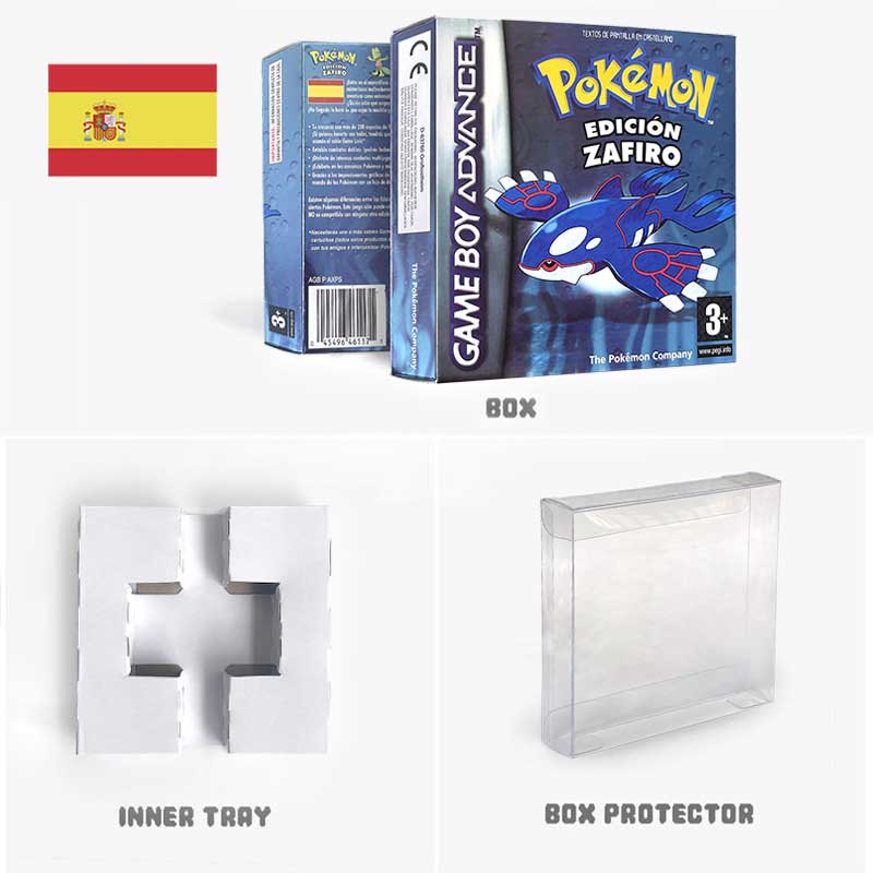 USA FRA NOE ESP ITA EUR Pokemon Emerald Sapphire Leafgreen Ruby Firered Metallic FoilFinish Box Trey Manual label for GBA