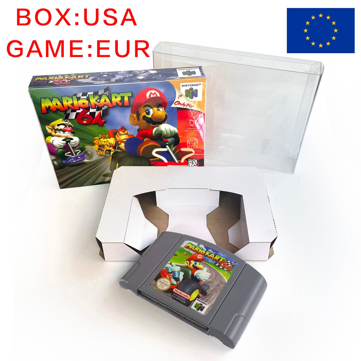 EUR PLA version English Mario kart game cartridge with tray box for N64 Nintendo 64