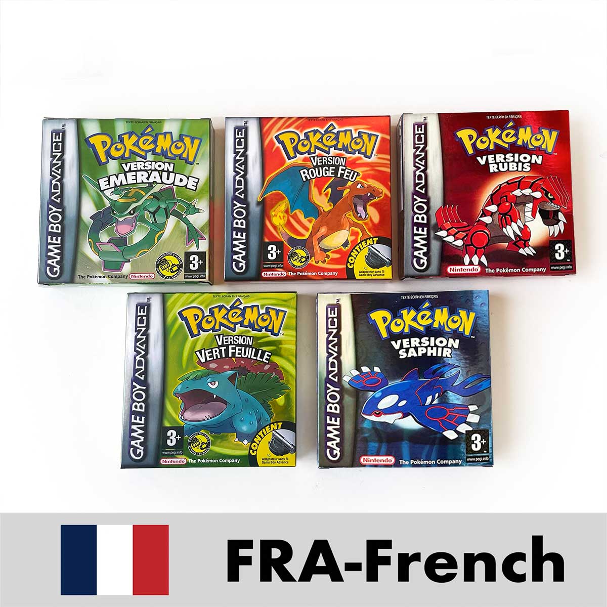 USA FRA NOE FRA Pokemon Emerald Ruby Firered Sapphire LeafGreen Box Tray Manual for Gba