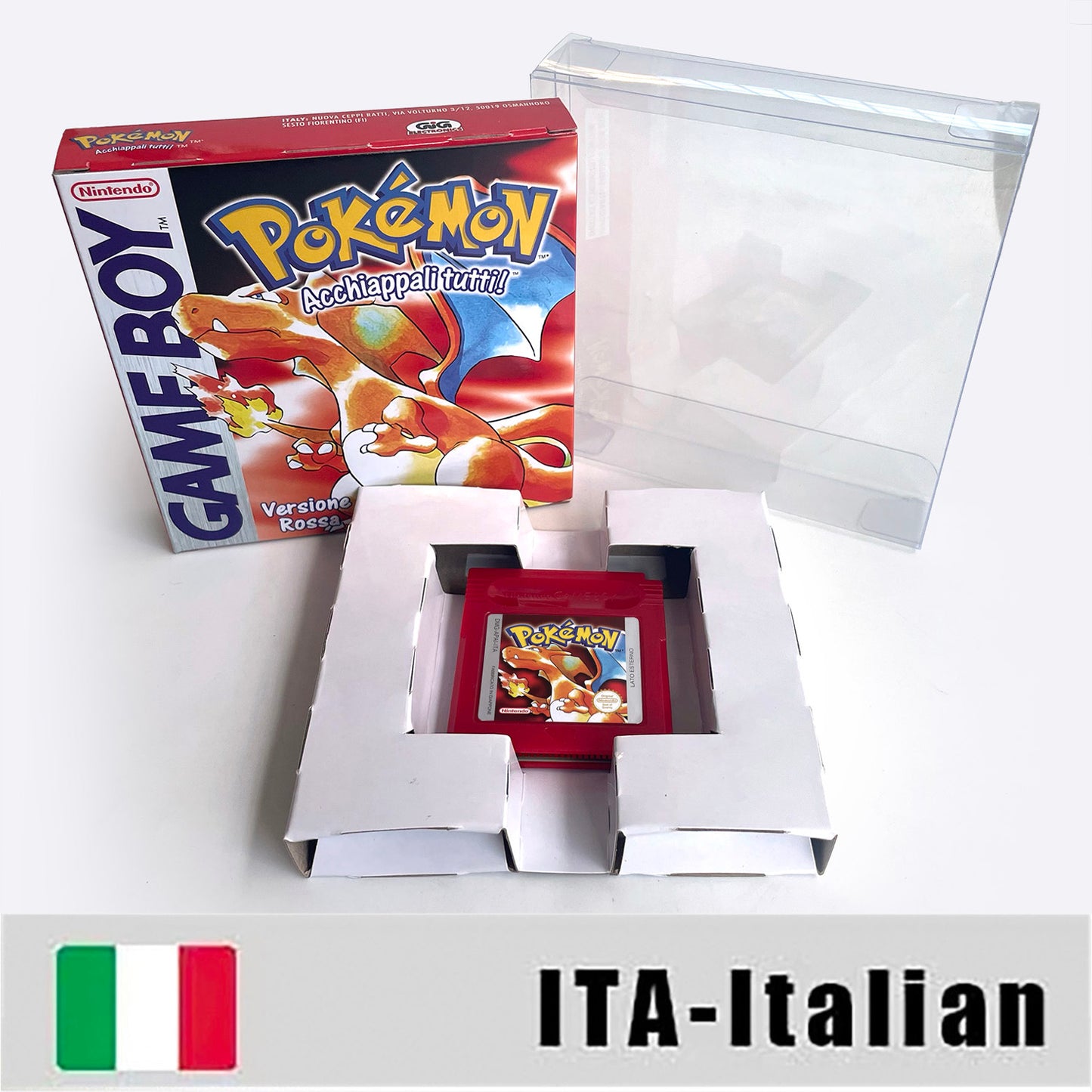 gbc game ITA Italian pokemon red version Battery save no RTC Flash pokemon rosso cartridge with tray box gbc game boy color