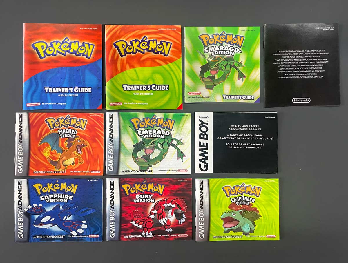 USA FRA NOE FRA IC SAVE Pokemon Emerald Ruby Sapphire LeafGreen Firered Sealed Box Tray Game Cartridge Manual for Gba