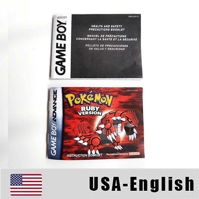 USA FRA NOE FRA ESP Pokemon Leaf Green Fire Red Ruby Emerald Sapphire Game Cartridge manual for Gba