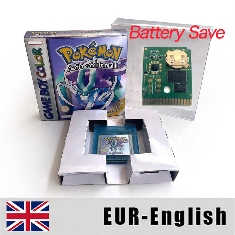 Battery Save pokemon yellow blue red crystal silver gold green USA EUR FRA ESP NOE ITA Game Cartridge with box for GBC