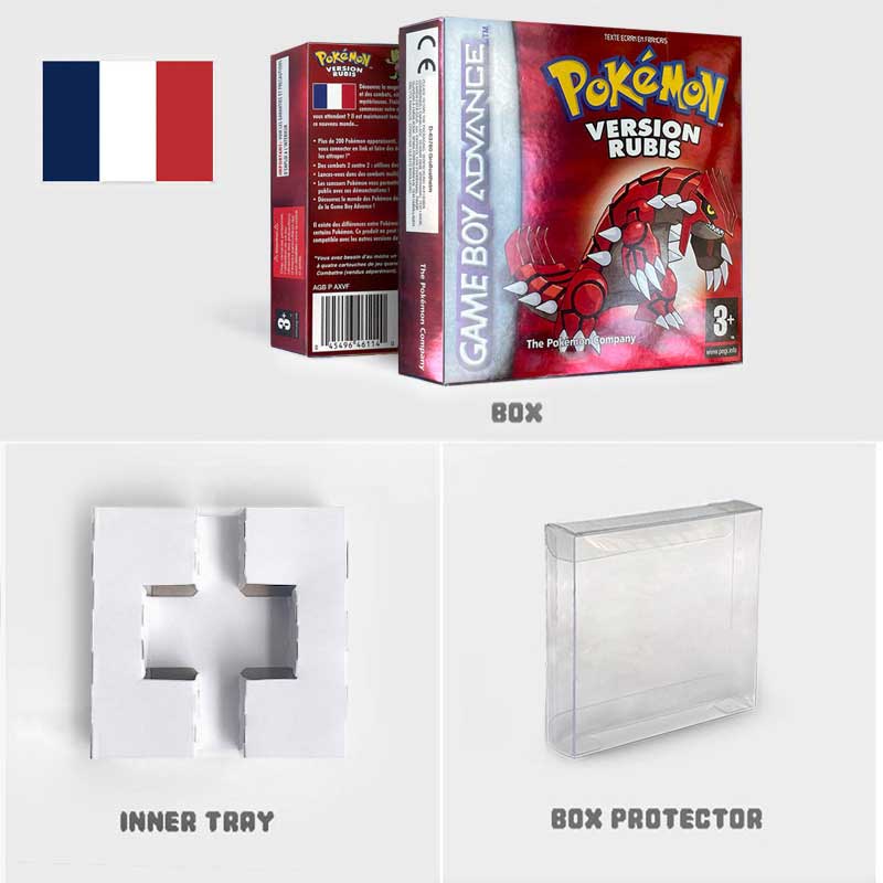USA FRA NOE ESP ITA EUR Pokemon Emerald Sapphire Leafgreen Ruby Firered Metallic FoilFinish Box Trey Manual label for GBA
