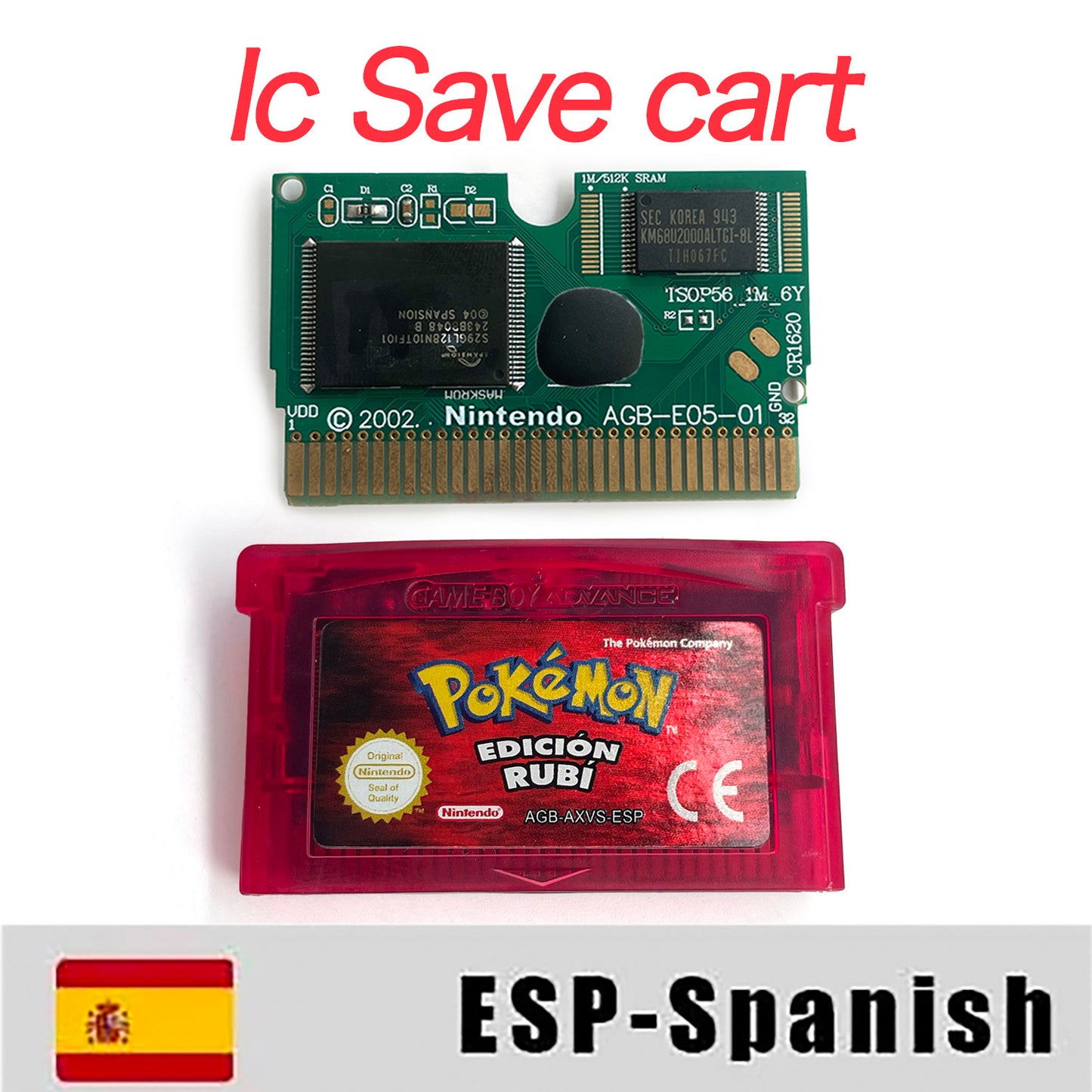 ESP Spanish IC save rtc flash cart Real Time Clock pokemon ruby version box with tray Nintendo game cartridge for gba