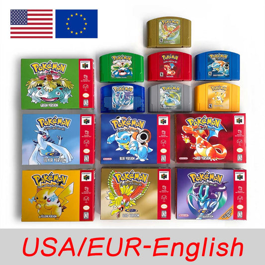 USA NTSC EUR PAL Pokemon blue/crystal /red silver /yellow /gold /green box trey Game Cartridge 64 Bit Game Consoles for N64