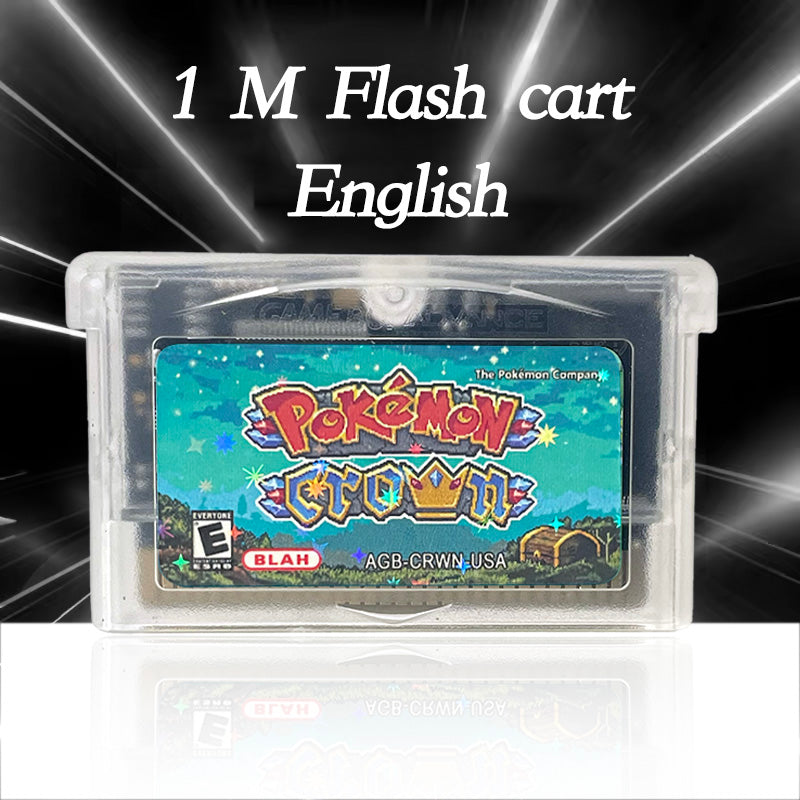 Pokemon Crown Rom Hacks with box English 1M Flash cart Game Cartridge for GBA