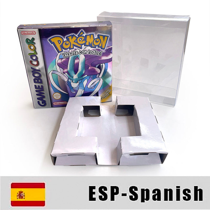 GBC game ESP Spanish pokemon crystal version RTC Flash cart Battery save Nintendo pokemon cristal cartridge tray box game boy color