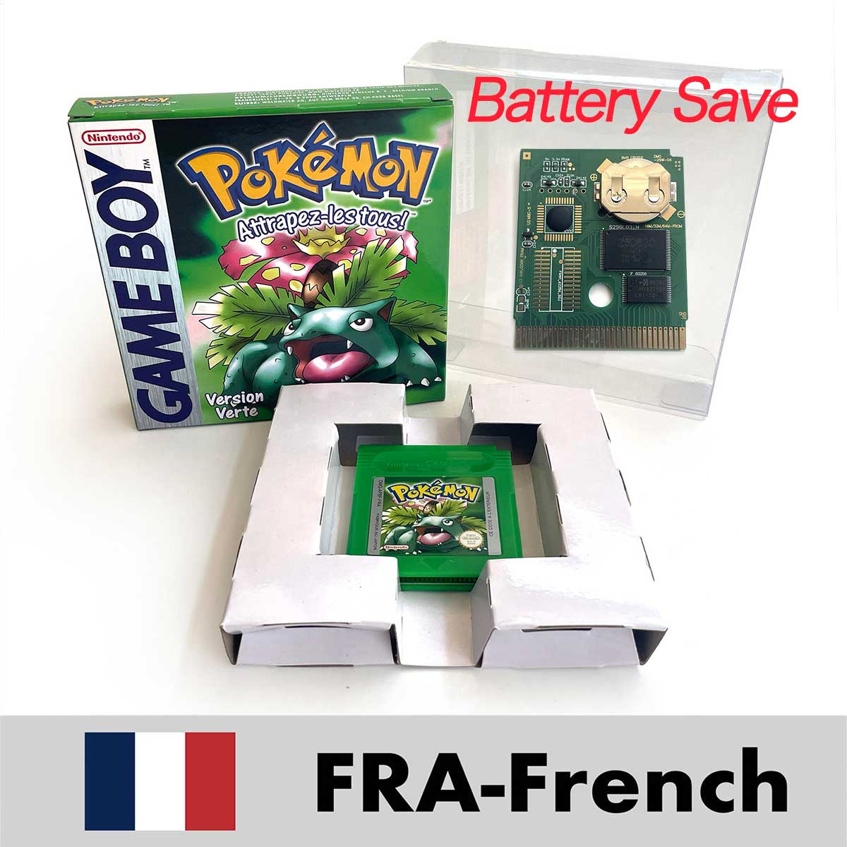 USA EUR FRA ESP NOE ITA pokemon yellow blue red crystal silver gold green Battery Save Game Cartridge with box for GBC