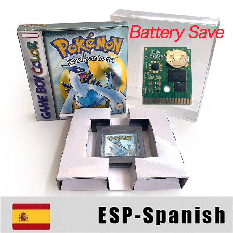 Battery Save pokemon yellow blue red crystal silver gold green USA EUR FRA ESP NOE ITA Game Cartridge with box for GBC