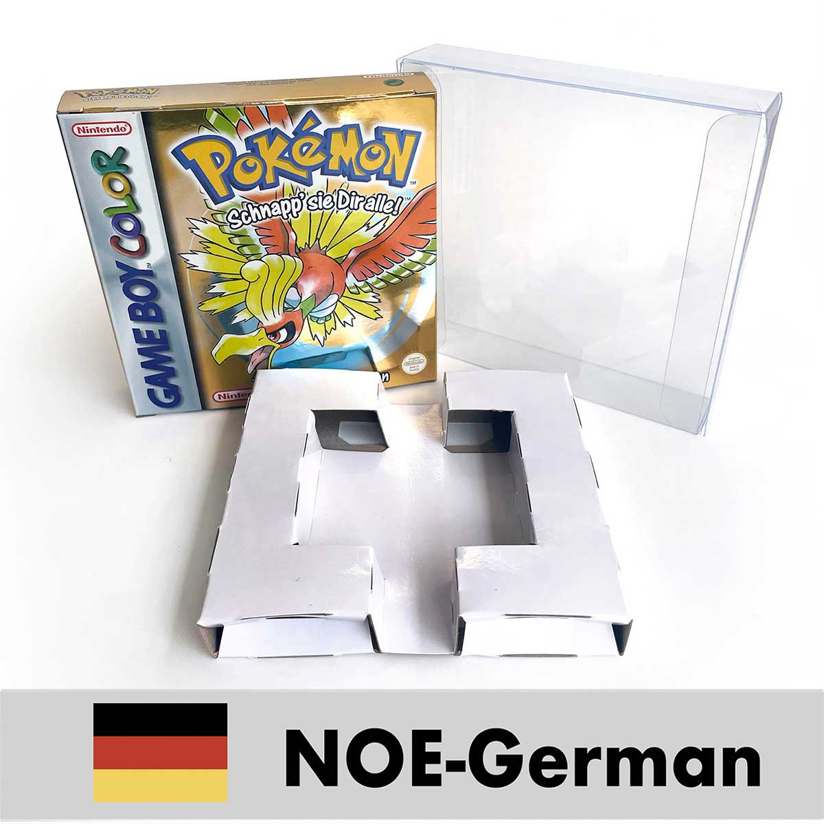 USA FRA NOE ESP ITA EUR Pokemon crystal gold silver red blue yellow Metallic FoilFinish Box Trey Manual label for GBC