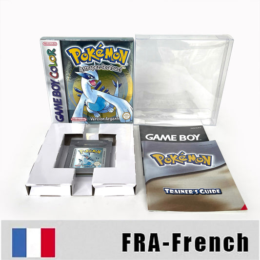 GBC game FRA French pokemon silver version RTC Flash cart Battery save Nintendo pokemon argent cartridge tray box game boy color
