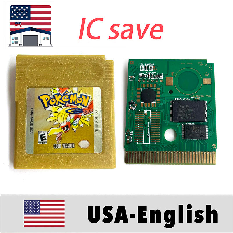 （Shipped from the United States) USA IC Save cart Pokemon Crtstal, Red, Blue green,Yellow, Gold, Silver, Game Cartridge for GBC