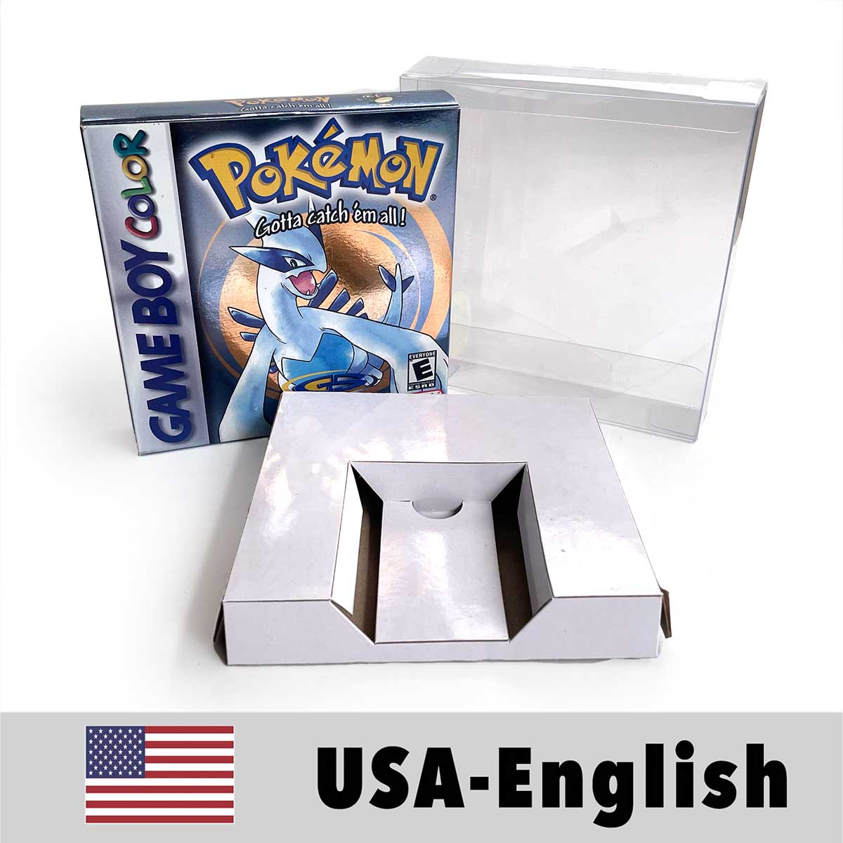 USA FRA NOE ESP ITA EUR Pokemon crystal gold silver red blue yellow Metallic FoilFinish Box Trey Manual label for GBC