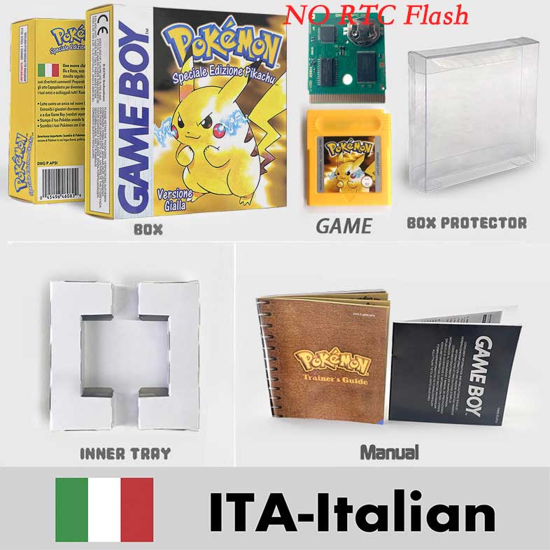 USA ITA NOE FRA ESP pokemon RTC Gold silver crystal NO RTC blue yellow red sealed 16 bit box tray manual Game Cartridge for GBC